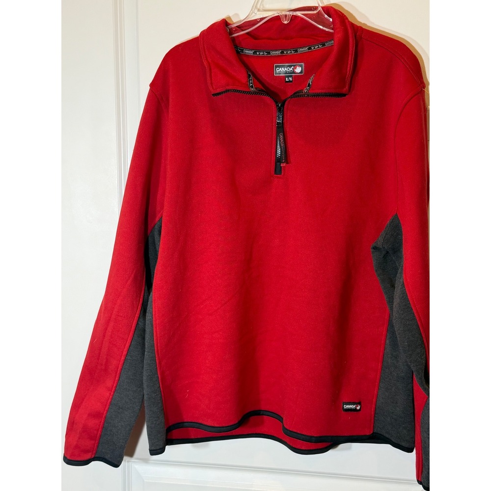 Canada Weathergear Mens XL Red Quarter Zip Fleece Pullover CWG035 Charcoal Trim